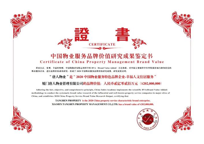 市场表现,荣膺"2020中国物业服务特色品牌企业-幸福人文居住服务"称号